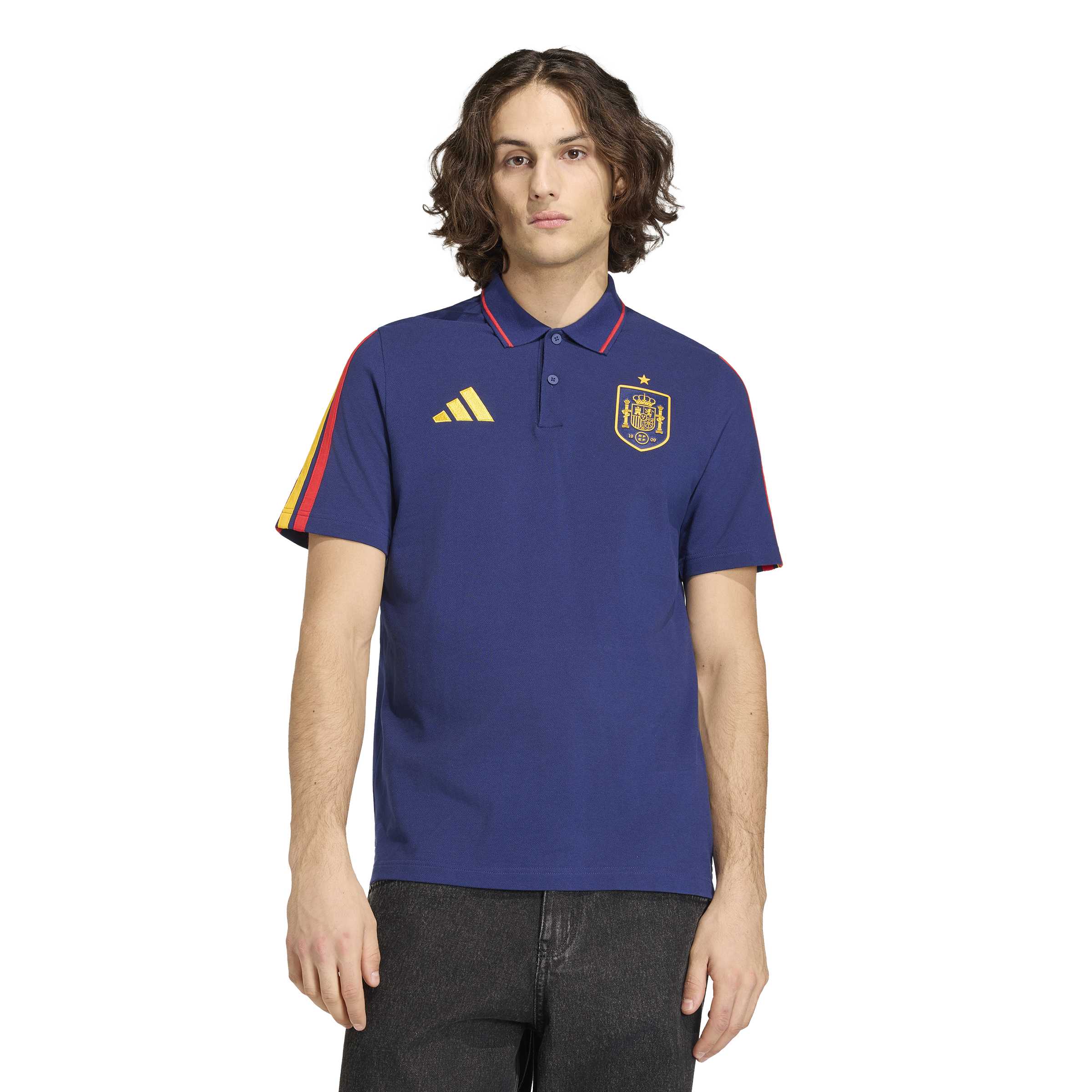 Polo bleu marine Adidas DNA pour homme, équipe nationale espagnole FIFA