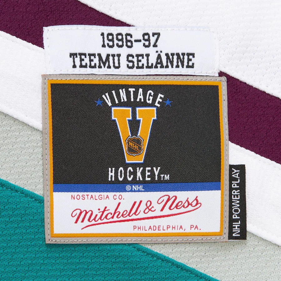 Maillot authentique Mitchell &amp; Ness blanc pour homme des Ducks d'Anaheim de la LNH, 1996-1997, de Teemu Selanne