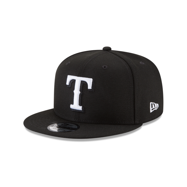 Texas Rangers MLB New Era pour hommes, noir et blanc, 9Fifty Basic Snapback