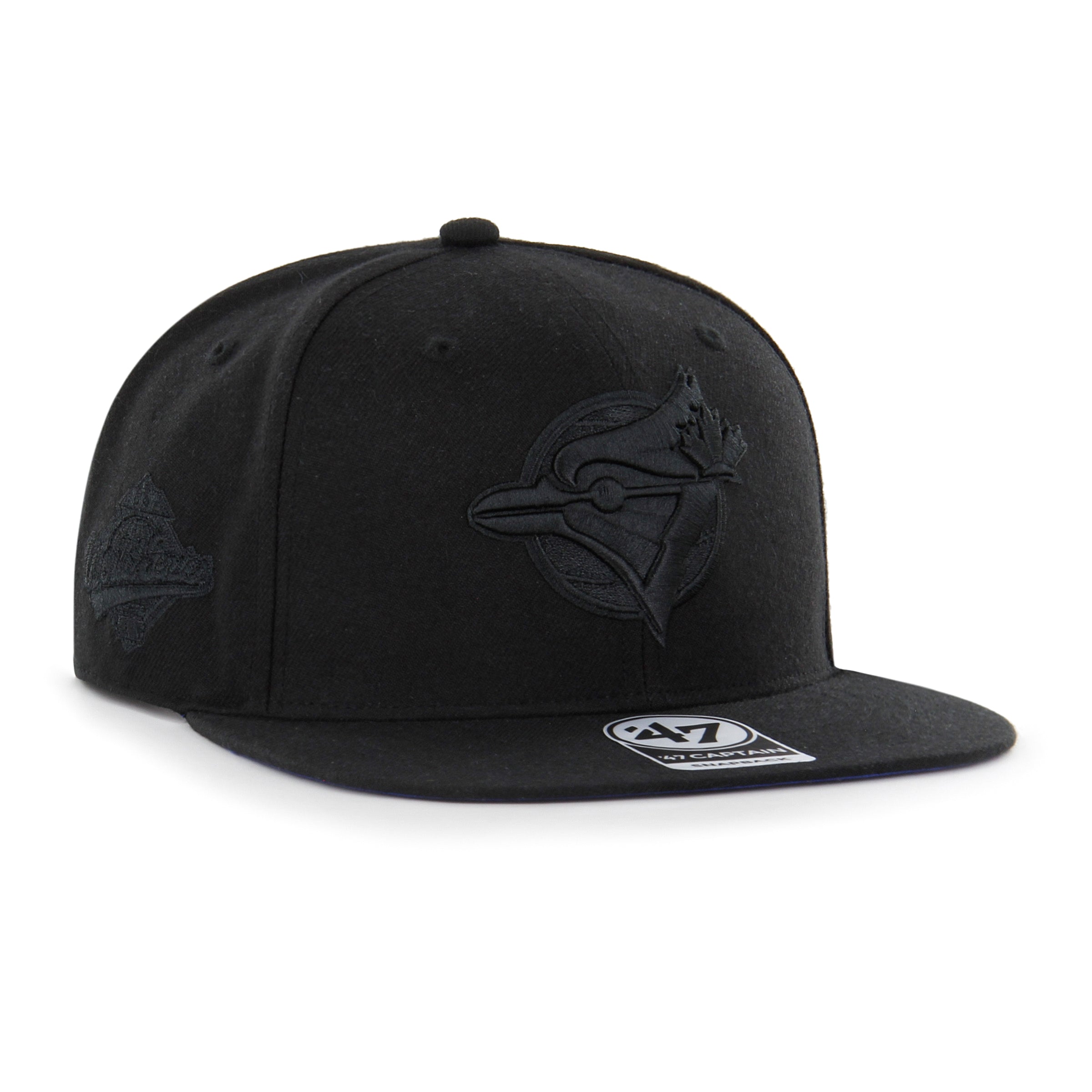 Toronto Blue Jays MLB 47 Brand Hommes Noir sur Noir 1992 World Series Sure Shot Sous Captain Snapback