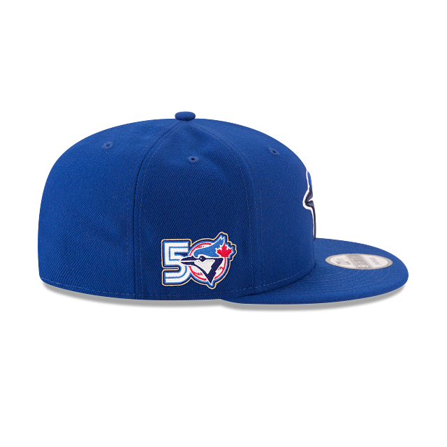Casquette snapback Toronto Blue Jays MLB New Era pour homme, modèle 9Fifty 50e saison, couleur bleu roi
