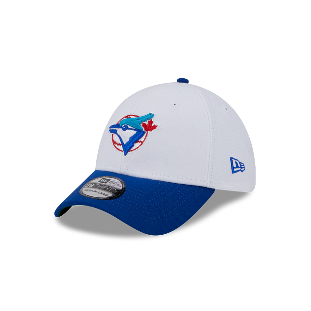 Toronto Blue Jays MLB New Era Casquette extensible 39Thirty Team Classic Cooperstown pour hommes, blanc/bleu royal