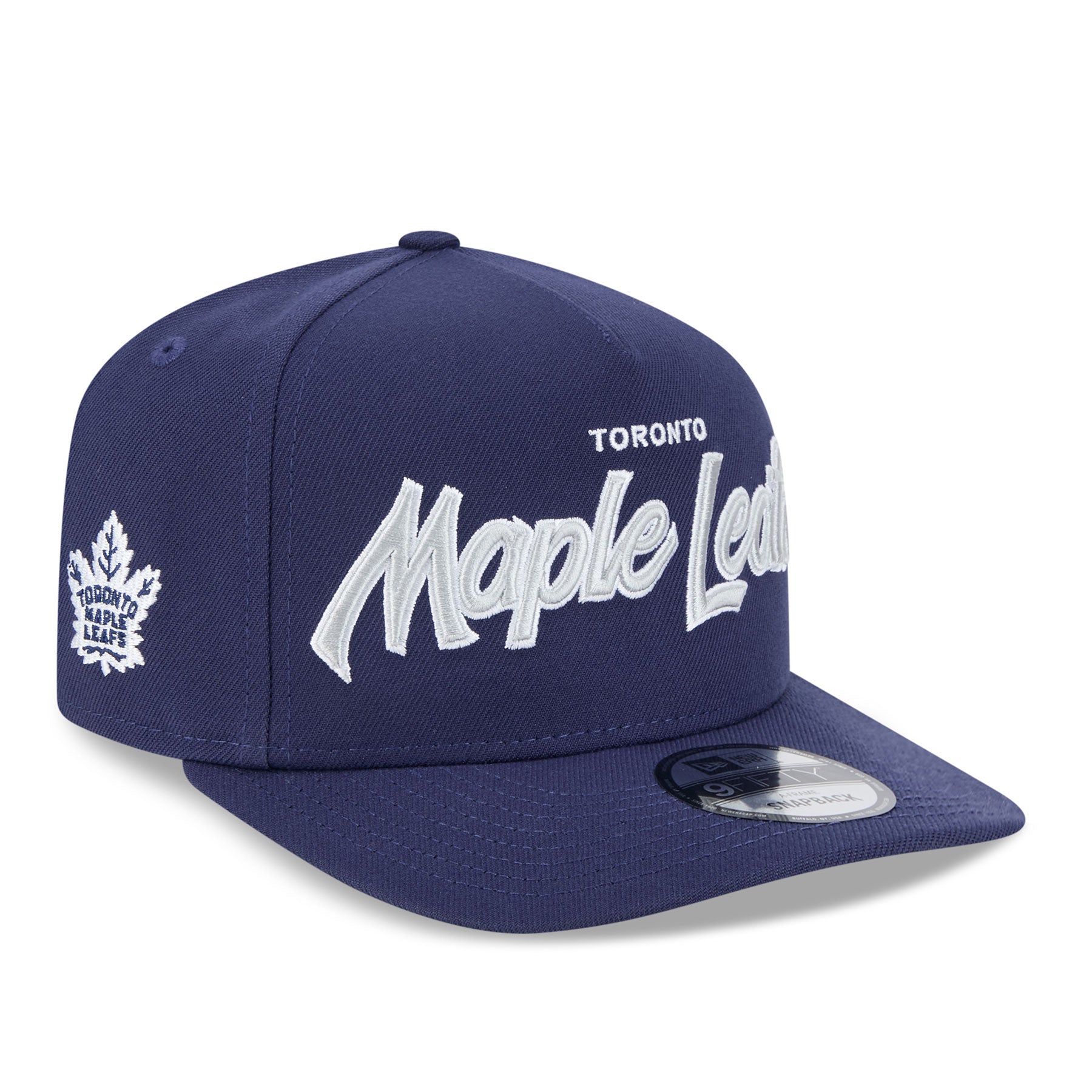 Casquette à visière snapback 9Fifty A-Frame de la LNH des Maple Leafs de Toronto de New Era pour homme, bleu marine