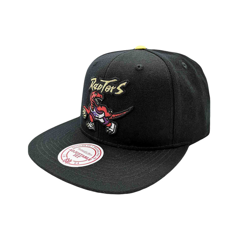 Casquette Snapback NBA Mitchell & Ness Toronto Raptors pour hommes, pointe dorée noire