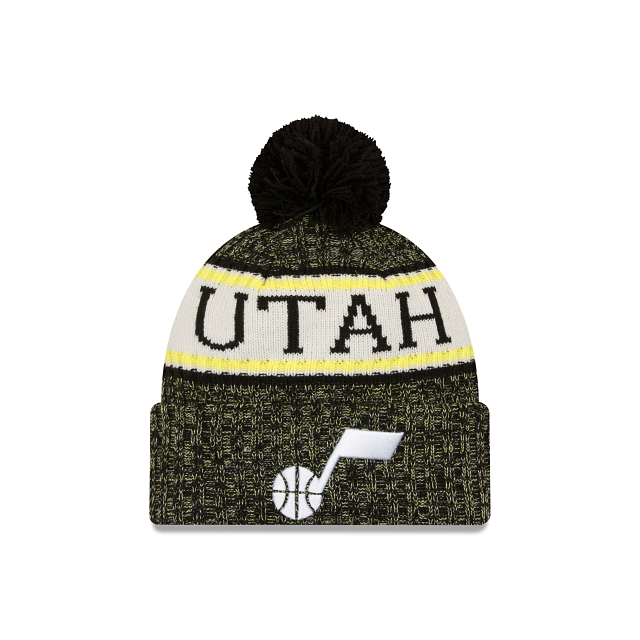 Bonnet tricoté noir à pompon pour homme NBA New Era Utah Jazz