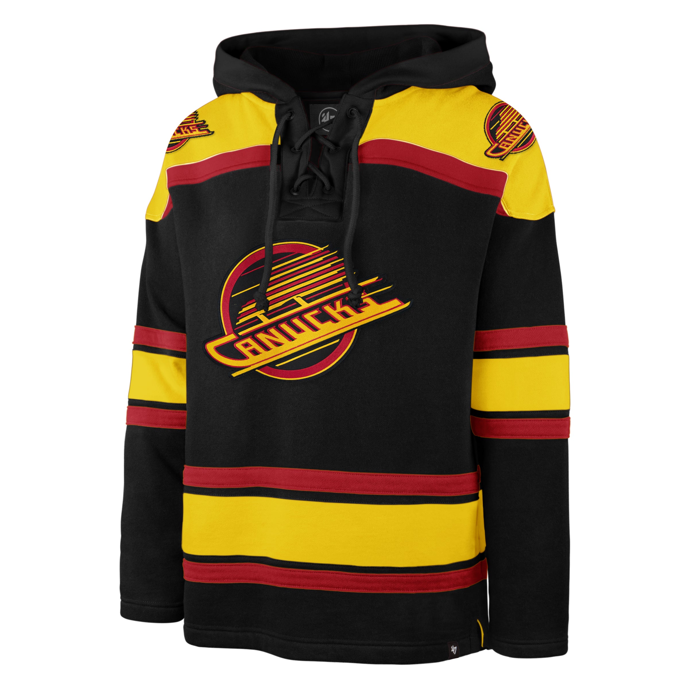 Sweat à capuche noir rétro épais Lacer des Canucks de Vancouver NHL 47 Brand pour hommes