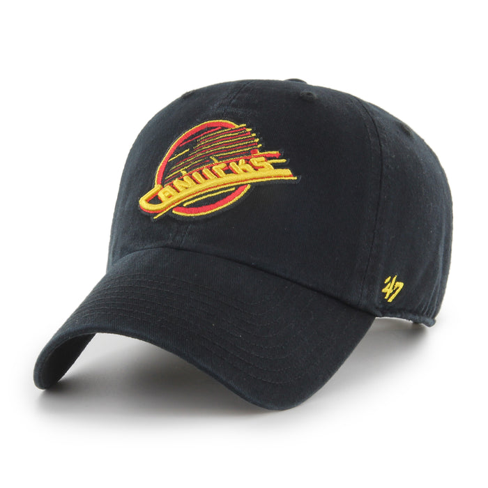 Vancouver Canucks NHL 47 Brand Men's Black  Vintage Logo Clean Up Adjustable Hat