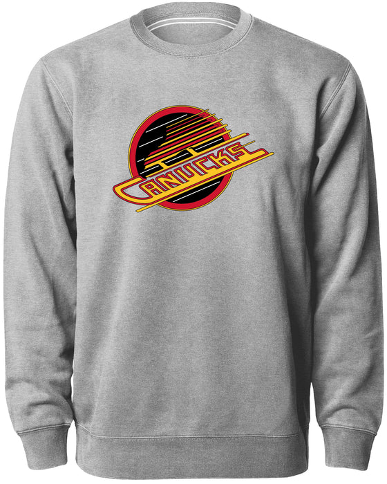 Vancouver Canucks NHL Bulletin Men's Athletic Grey Twill Logo Express Crew Sweater