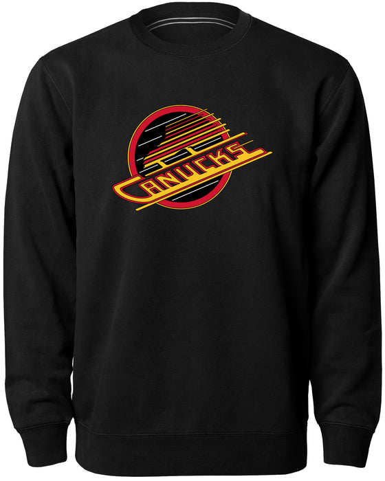 Vancouver Canucks NHL Bulletin Men's Black Twill Logo Express Crew Sweater