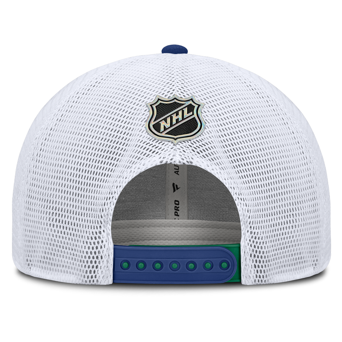 Vancouver Canucks NHL Fanatics Branded Men's Green/White Authentic Pro Rink Trucker Snapback