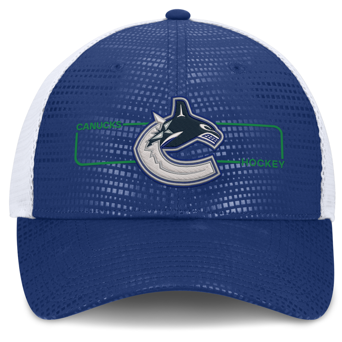 Vancouver Canucks NHL Fanatics Branded Men's Royal Blue Authentic Pro Rink Boxed Logo Trucker Snapback