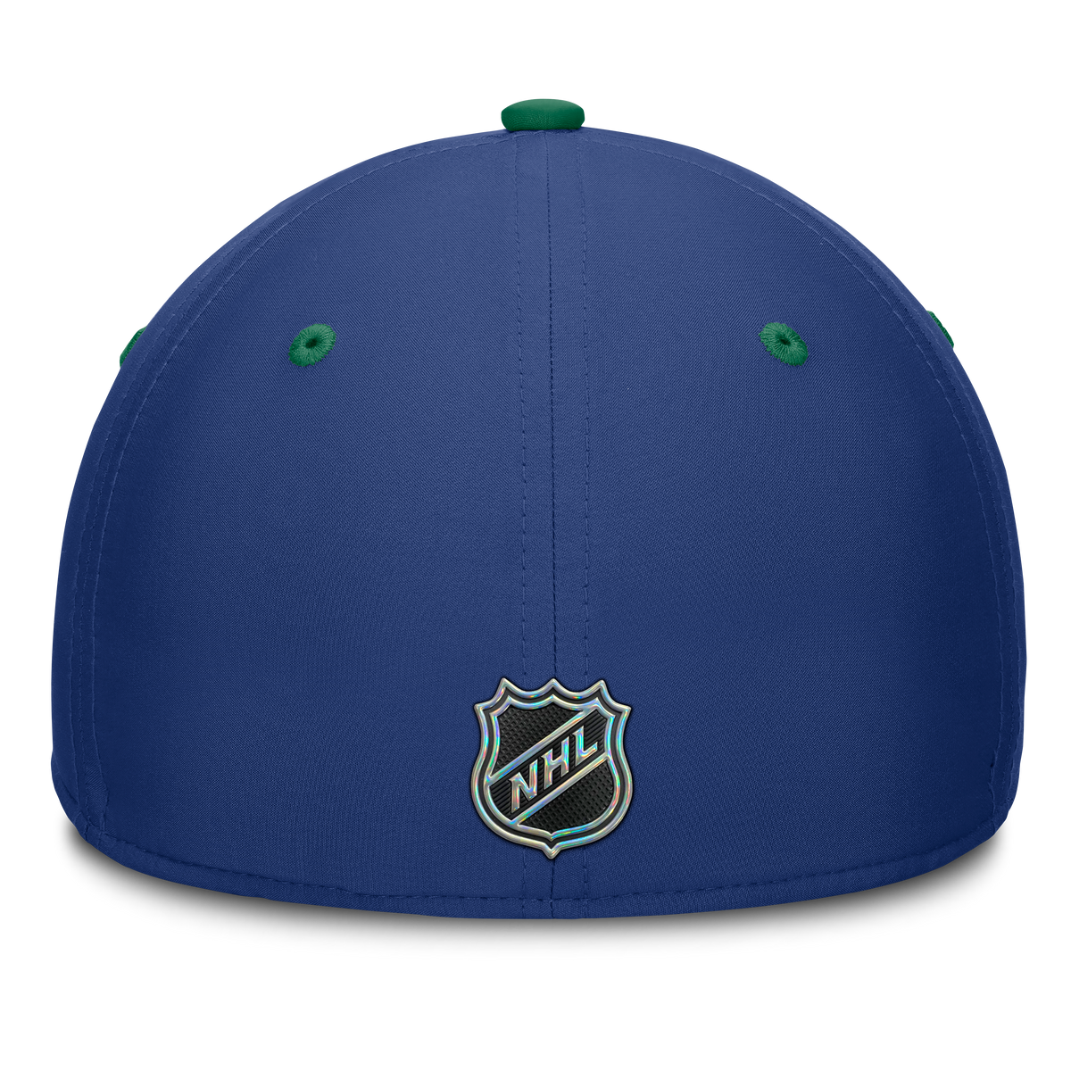 Vancouver Canucks NHL Fanatics Branded Men's Royal Blue/Green Authentic Pro Rink Stretch Fit Hat