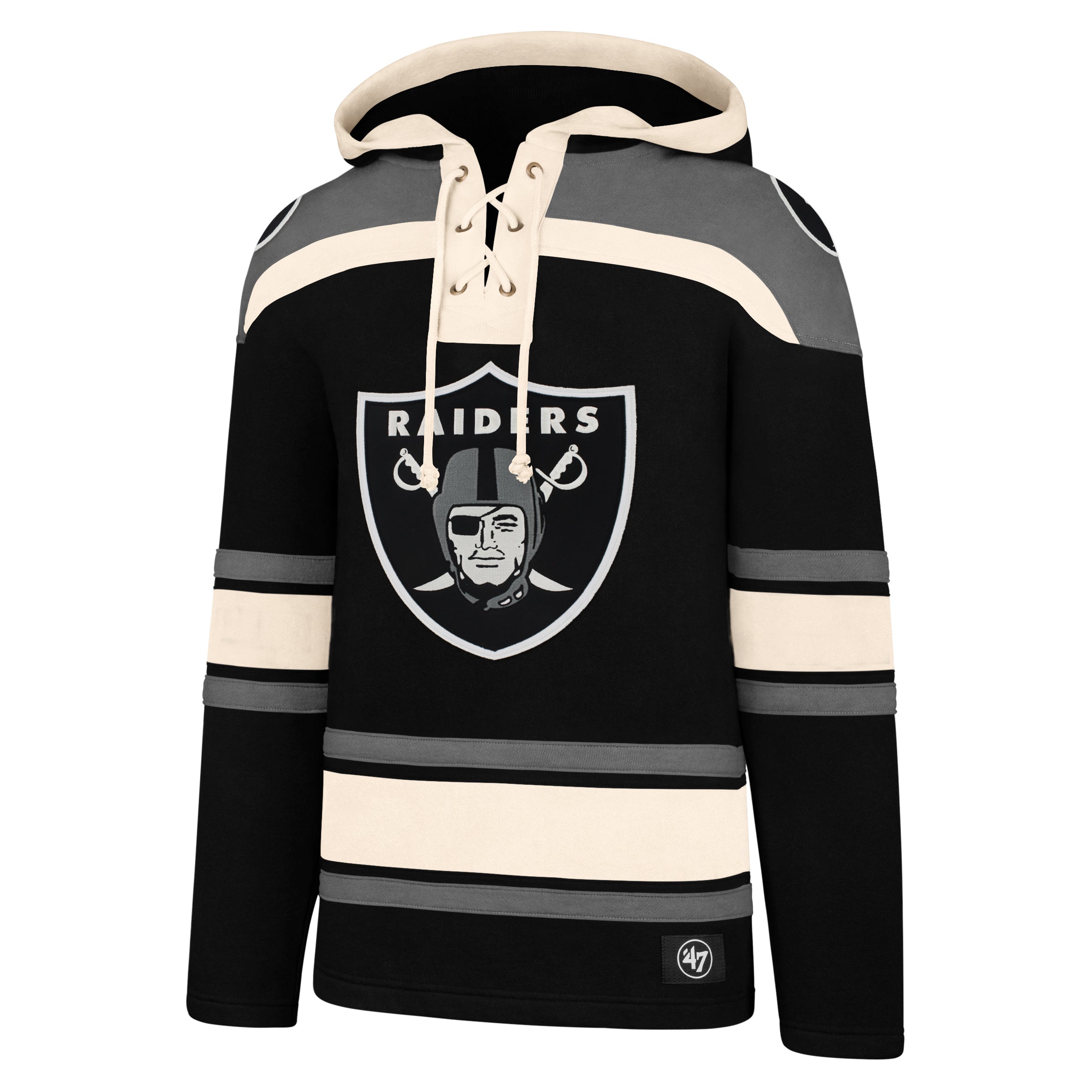 Vegas Raiders NFL 47 Brand Sweat à capuche noir épais en dentelle pour hommes