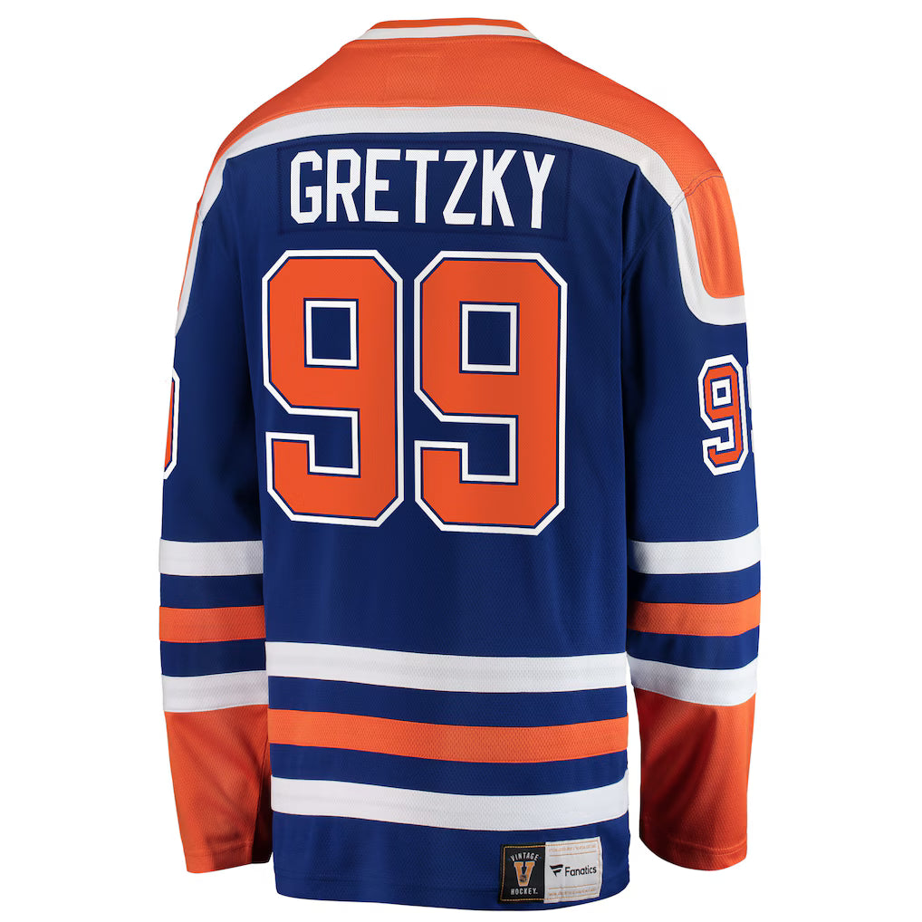 Wayne Gretzky Edmonton Oilers NHL Fanatics Branded Men's Royal Blue Premier Vintage Breakaway Jersey