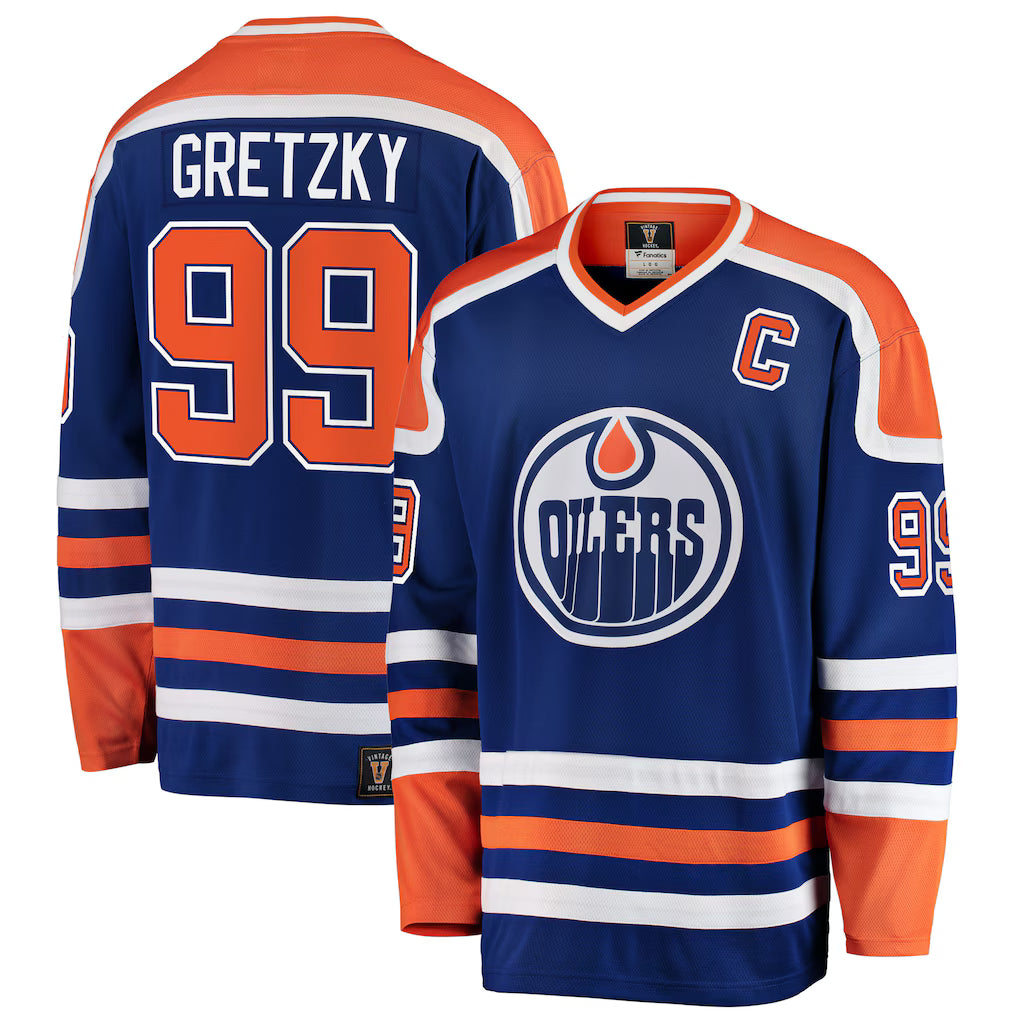 Wayne Gretzky Edmonton Oilers NHL Fanatics Branded Men's Royal Blue Premier Vintage Breakaway Jersey