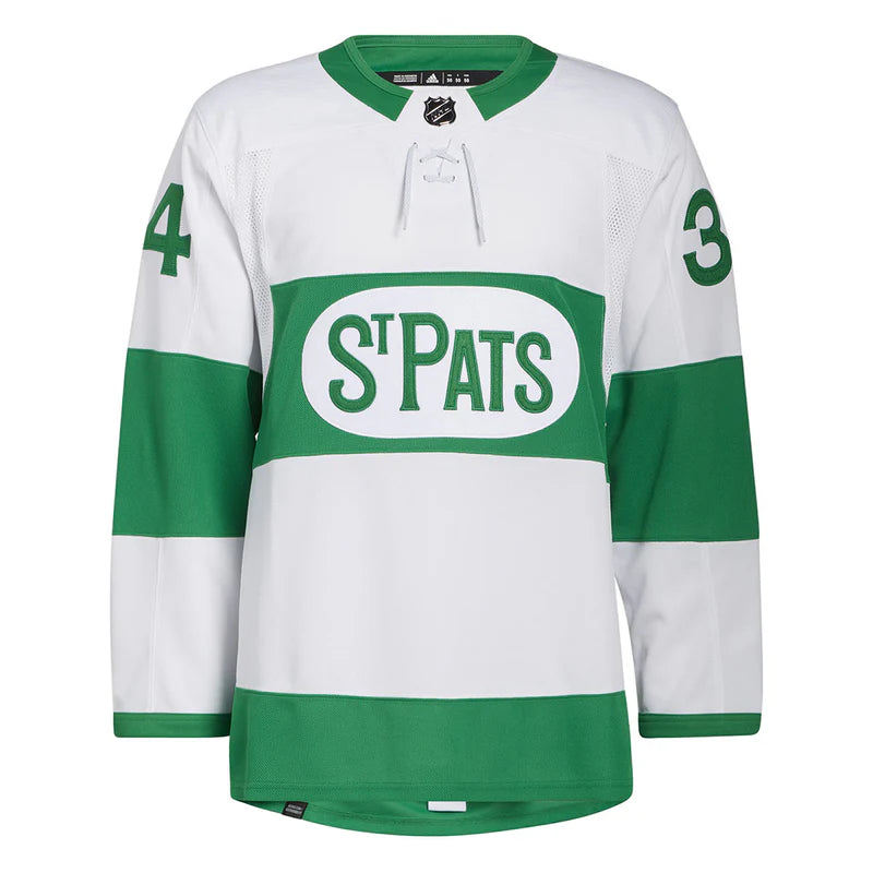 Auston Matthews Toronto Maple Leafs St Pats NHL Adidas Men's White Primegreen Authentic Pro Jersey