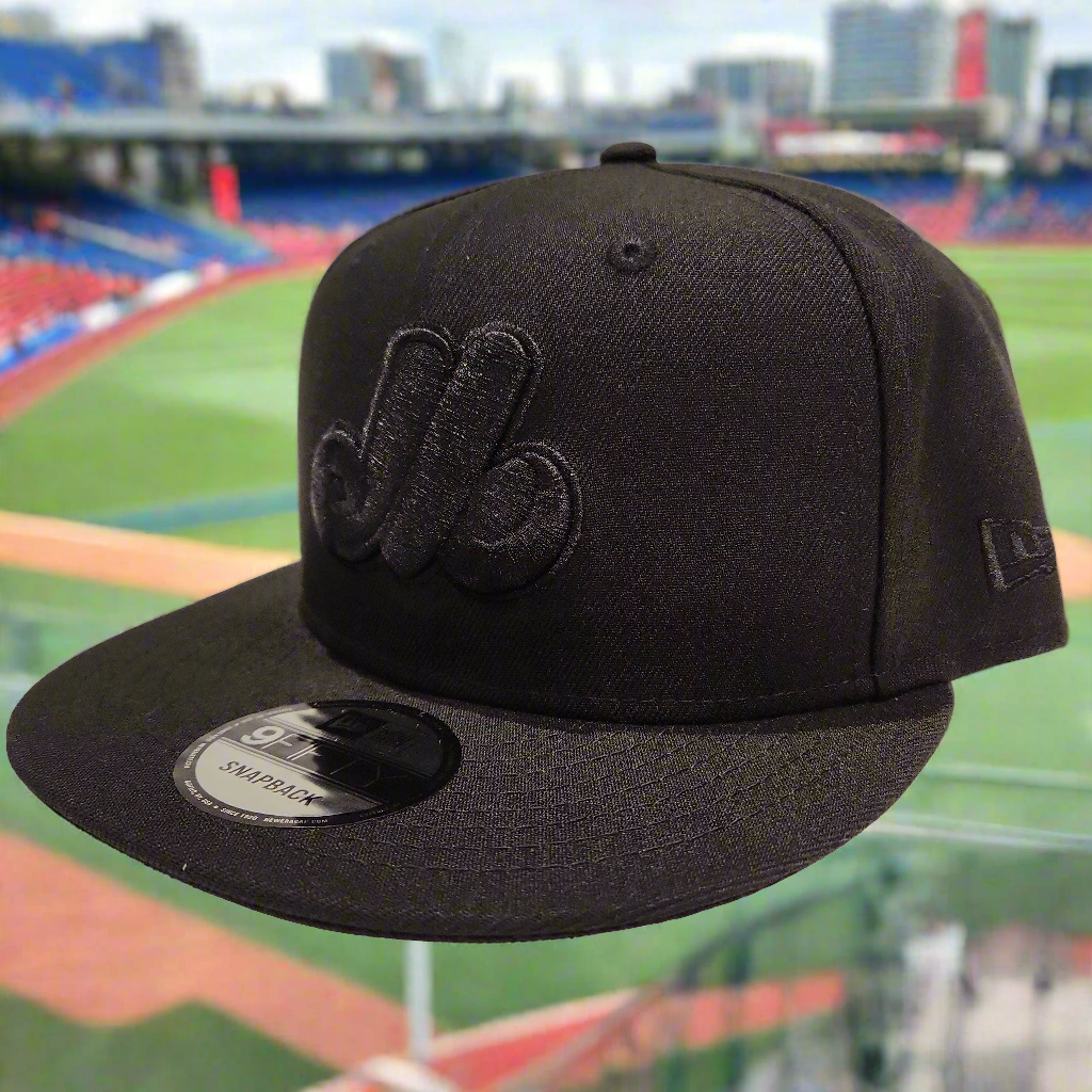 Expos de Montréal MLB New Era pour hommes, noir sur noir, 9Fifty 1982 Cooperstown All Star Game Patch Snapback