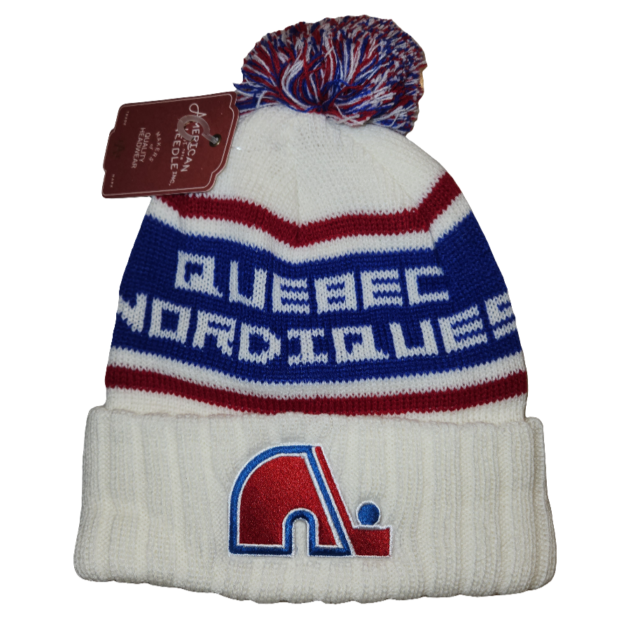 Quebec Nordiques NHL American Needle Men's Cream Pillow Line Cuff Pom Knit