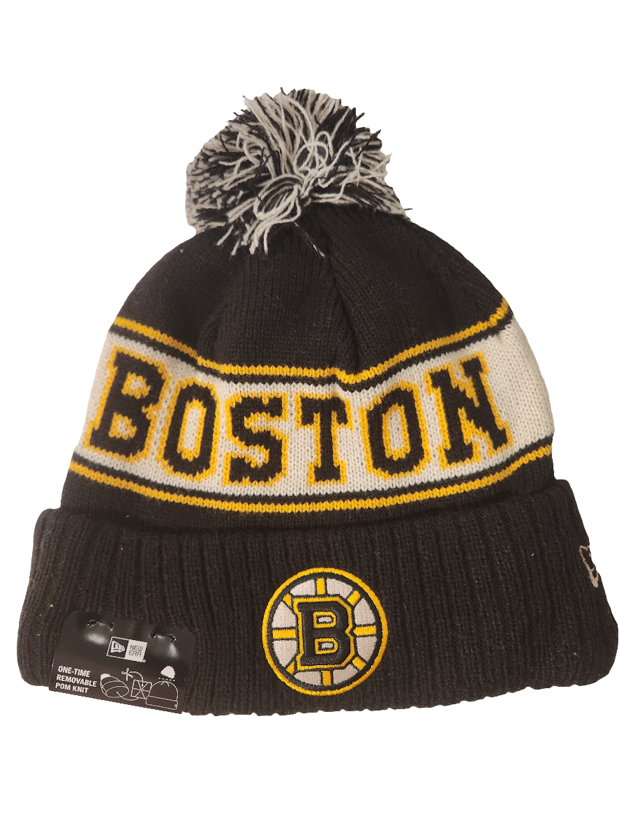 Boston Bruins NHL New Era Men's Black Retro Knit Pom Hat