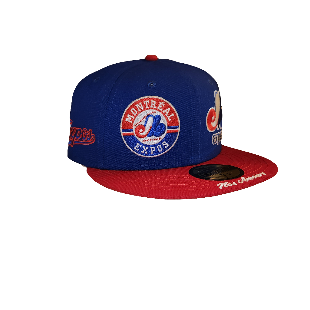 Montreal Expos MLB New Era Men's Royal Blue/Red 59Fifty Cooperstown All Over Patch Pride Fitted Hat