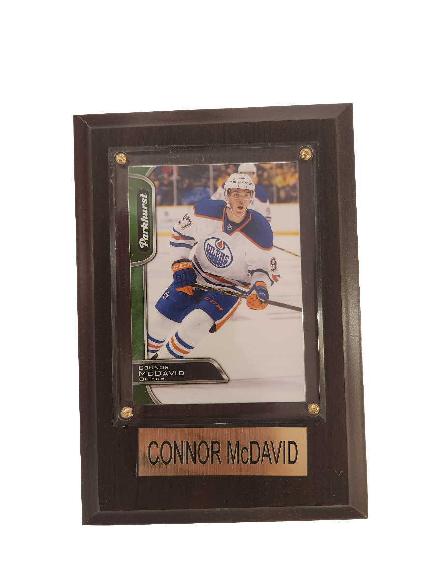 Carte de joueur de hockey 4x6 LNH des Oilers d'Edmonton de Connor McDavid avec plaque