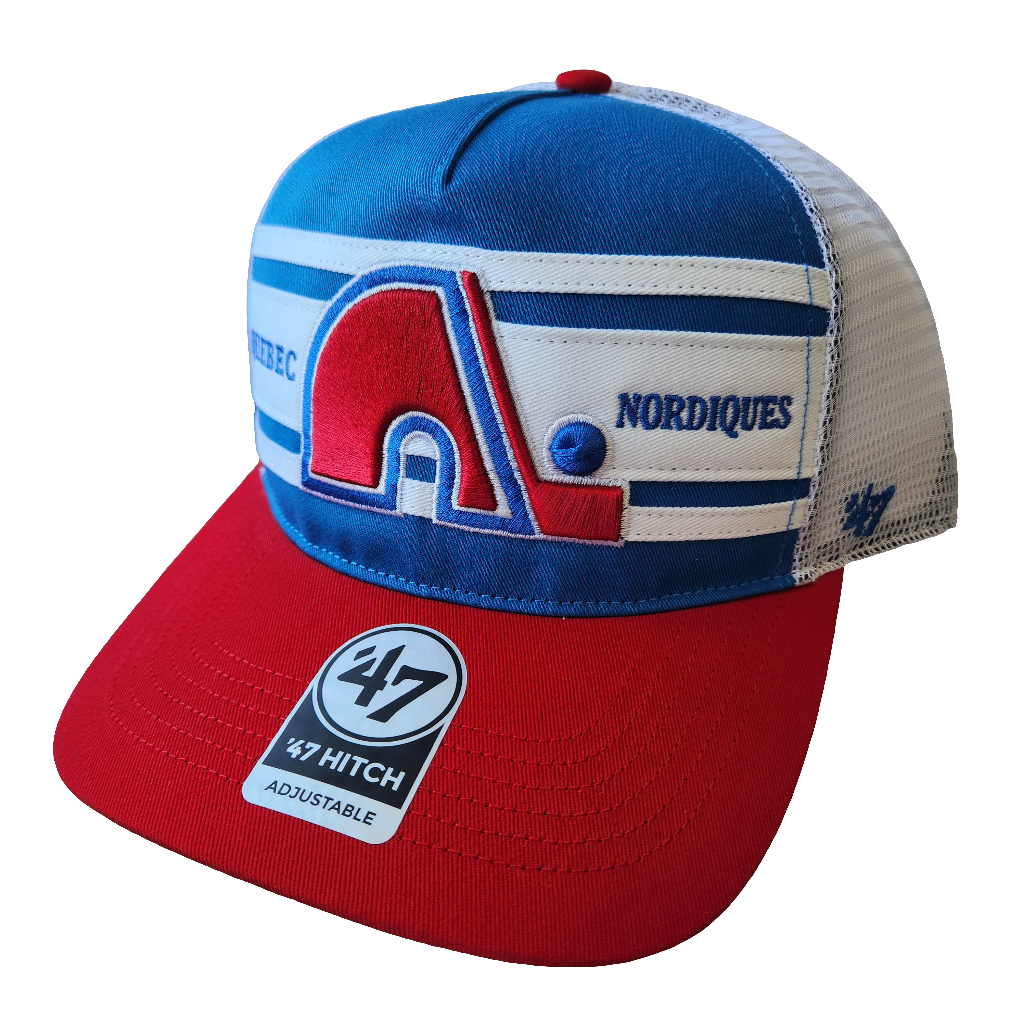 Casquette ajustable avec attelage à super rayures bleu clair/rouge de marque NHL 47 des Nordiques de Québec pour hommes