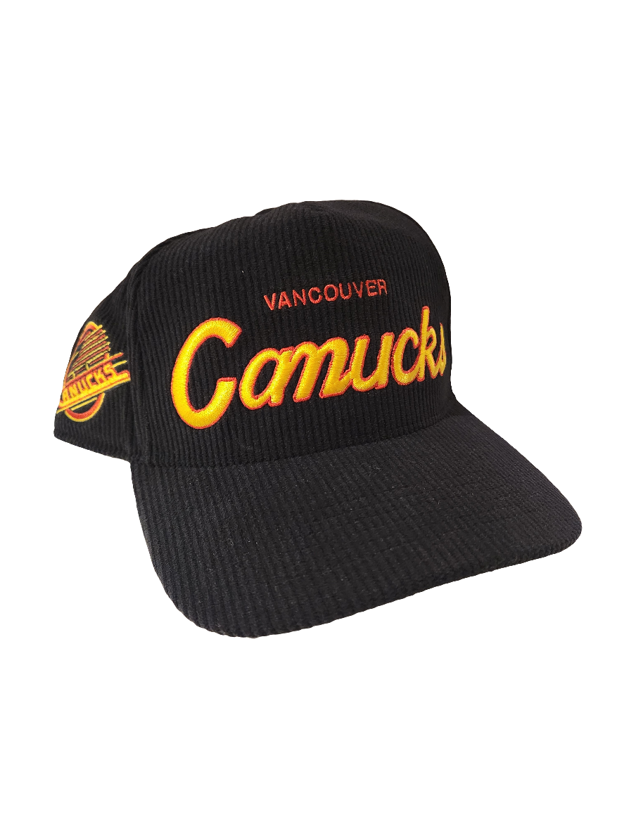 Vancouver Canucks NHL 47 Brand Men's Black Crosstown Cord Arch Adjustable Hat