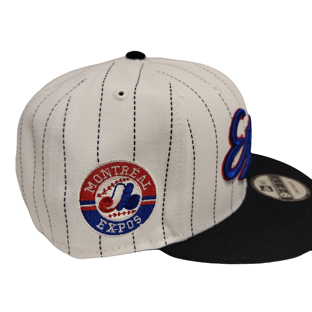 Expos de Montréal MLB New Era pour hommes, blanc 9Fifty Cooperstown Pinstripe Retro Uniform Snapback