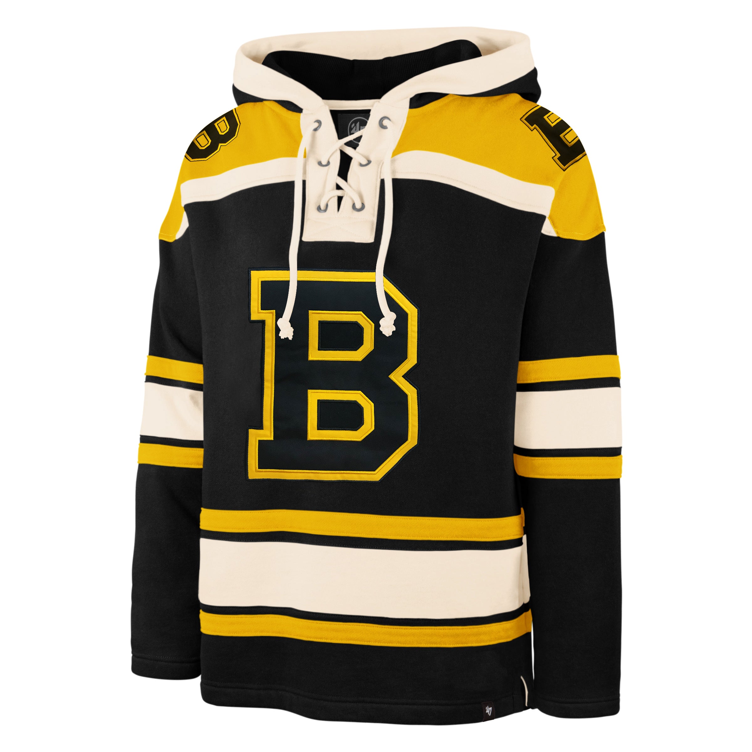 Boston Bruins NHL 47 Brand Men's Black Vintage 1933 Logo Heavyweight Lacer Hoodie