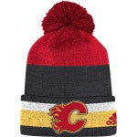 Calgary Flames NHL Adidas Men's Red/Grey Cuffed Pom Knit Hat