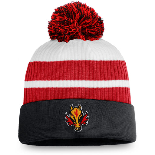 Calgary Flames NHL Fanatics Branded Men's White/Red Special Edition Cuff Pom Knit Hat