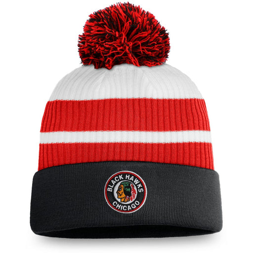 Chicago Blackhawks NHL Fanatics Branded Men's White/Red Special Edition Cuff Pom Knit Hat
