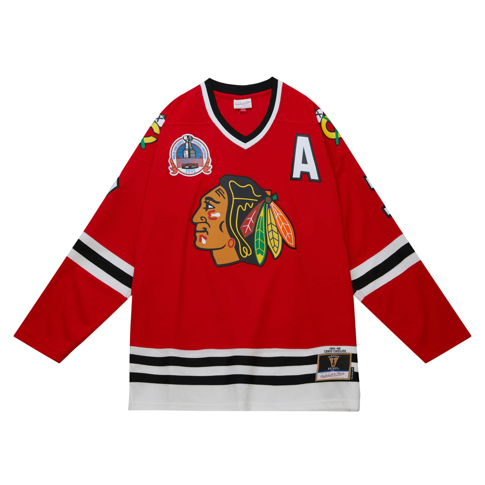 Chris Chelios Chicago Blackhawks NHL Mitchell & Ness Men's Red 1992 Blue Line Authentic Jersey