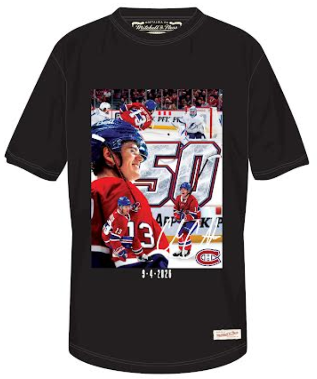 Cole Caufield Montreal Canadiens NHL Mitchell & Ness Men's Black 50th Goal T-Shirt
