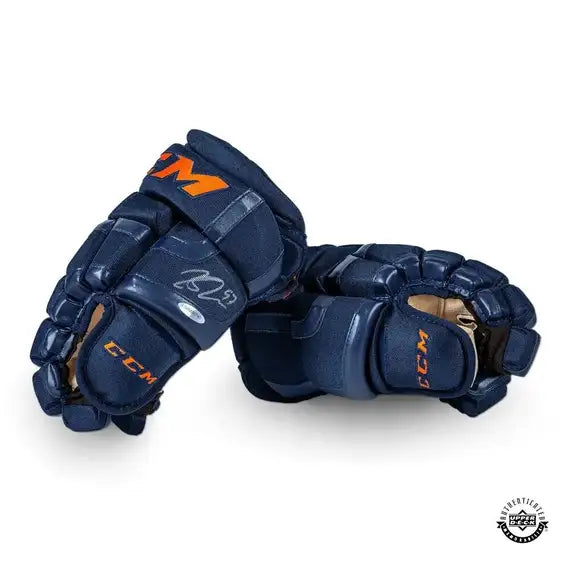 Gants autographiés Connor McDavid Edmonton Oilers NHL CCM Navy 2017