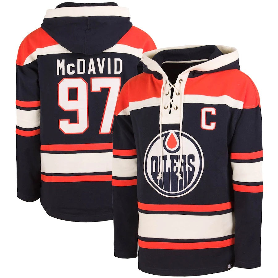 Connor McDavid Edmonton Oilers NHL 47 Brand Men's Navy Heavyweight Lacer Hoodie