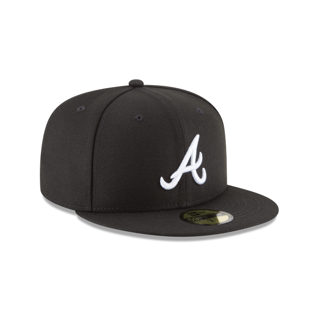 Atlanta Braves MLB New Era Casquette ajustée de base noire et blanche 59Fifty pour hommes