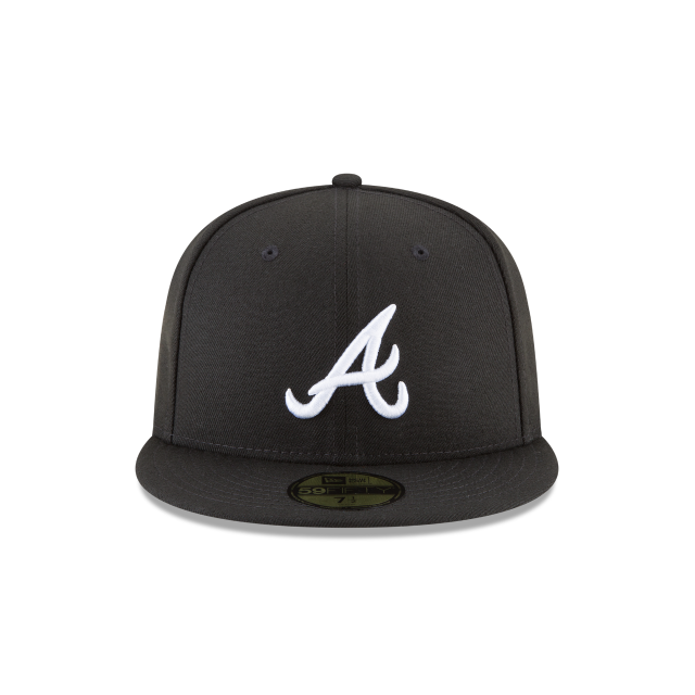 Atlanta Braves MLB New Era Casquette ajustée de base noire et blanche 59Fifty pour hommes