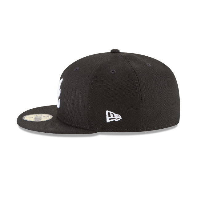 Atlanta Braves MLB New Era Casquette ajustée de base noire et blanche 59Fifty pour hommes