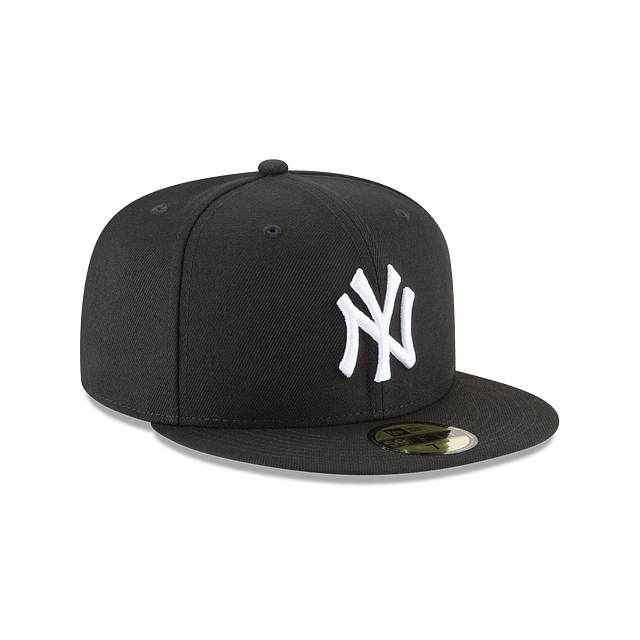 New York Yankees MLB New Era Casquette ajustée noire et blanche 59Fifty Basic pour hommes