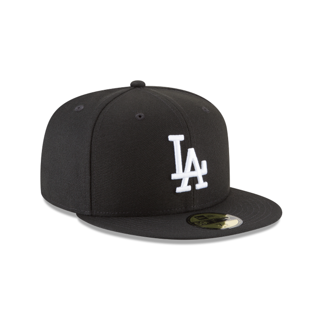 Los Angeles Dodgers MLB New Era Casquette ajustée de base noire et blanche 59Fifty pour hommes