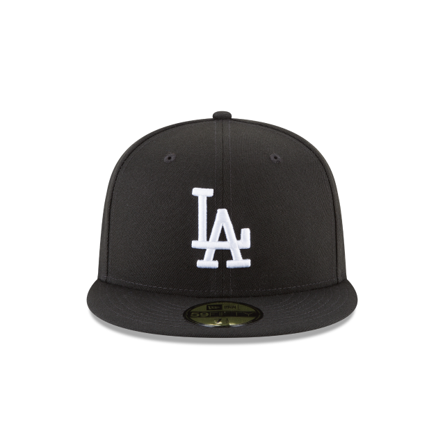 Los Angeles Dodgers MLB New Era Casquette ajustée de base noire et blanche 59Fifty pour hommes