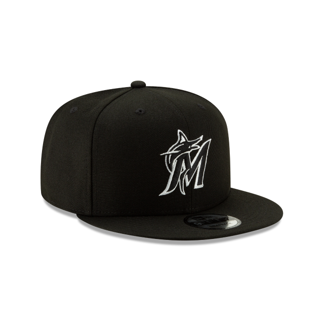 Miami Marlins MLB New Era pour hommes, noir et blanc, 9Fifty Team Color Basic Snapback