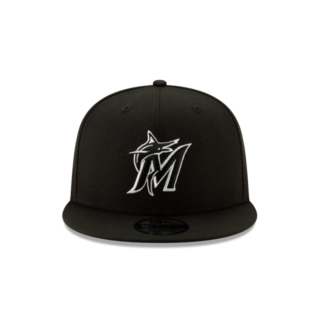 Miami Marlins MLB New Era pour hommes, noir et blanc, 9Fifty Team Color Basic Snapback