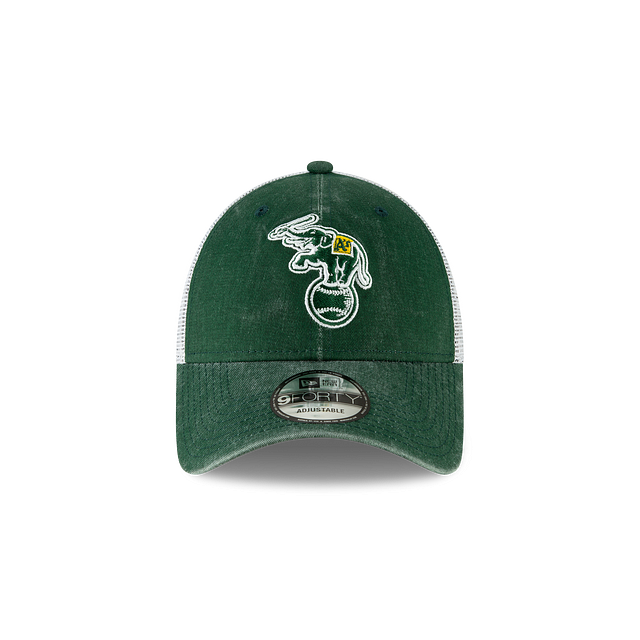 Oakland Athletics MLB New Era Casquette ajustable verte 9Forty Cooperstown Washed Trucker pour hommes