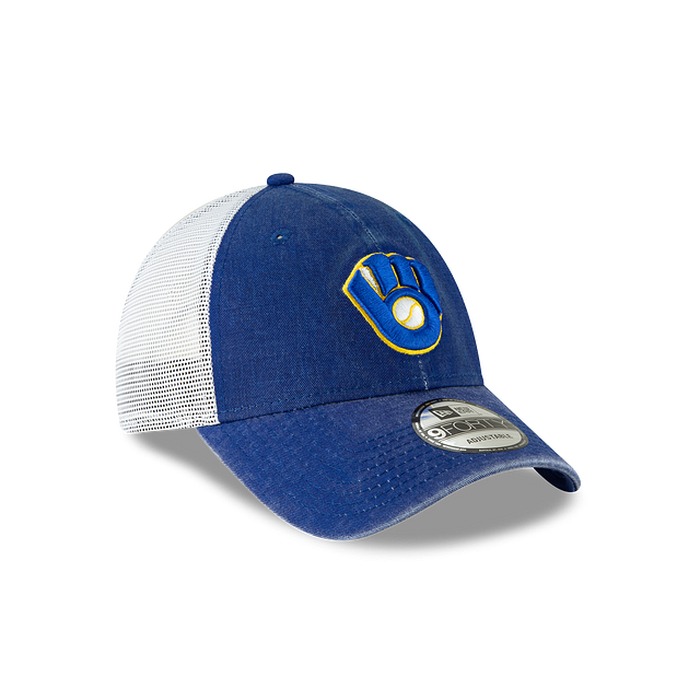 Milwaukee Brewers MLB New Era Casquette réglable Royal 9Forty Cooperstown lavée pour hommes