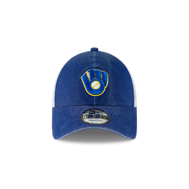 Milwaukee Brewers MLB New Era Casquette réglable Royal 9Forty Cooperstown lavée pour hommes