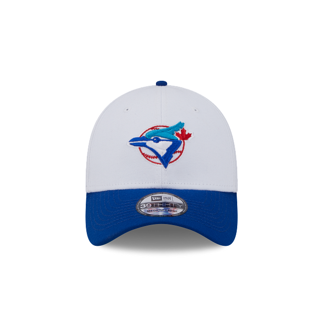 Toronto Blue Jays MLB New Era Casquette extensible 39Thirty Team Classic Cooperstown pour hommes, blanc/bleu royal