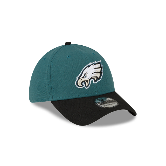 Philadelphia Eagles NFL New Era Casquette extensible classique 39Thirty Team pour hommes, noir/vert minuit