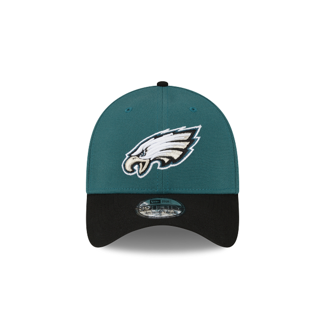 Philadelphia Eagles NFL New Era Casquette extensible classique 39Thirty Team pour hommes, noir/vert minuit